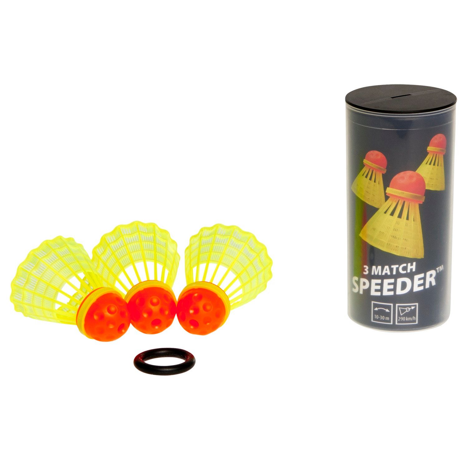 Speedminton Speedbadmintonball Speeder Match Dose 3er + 1x Windring