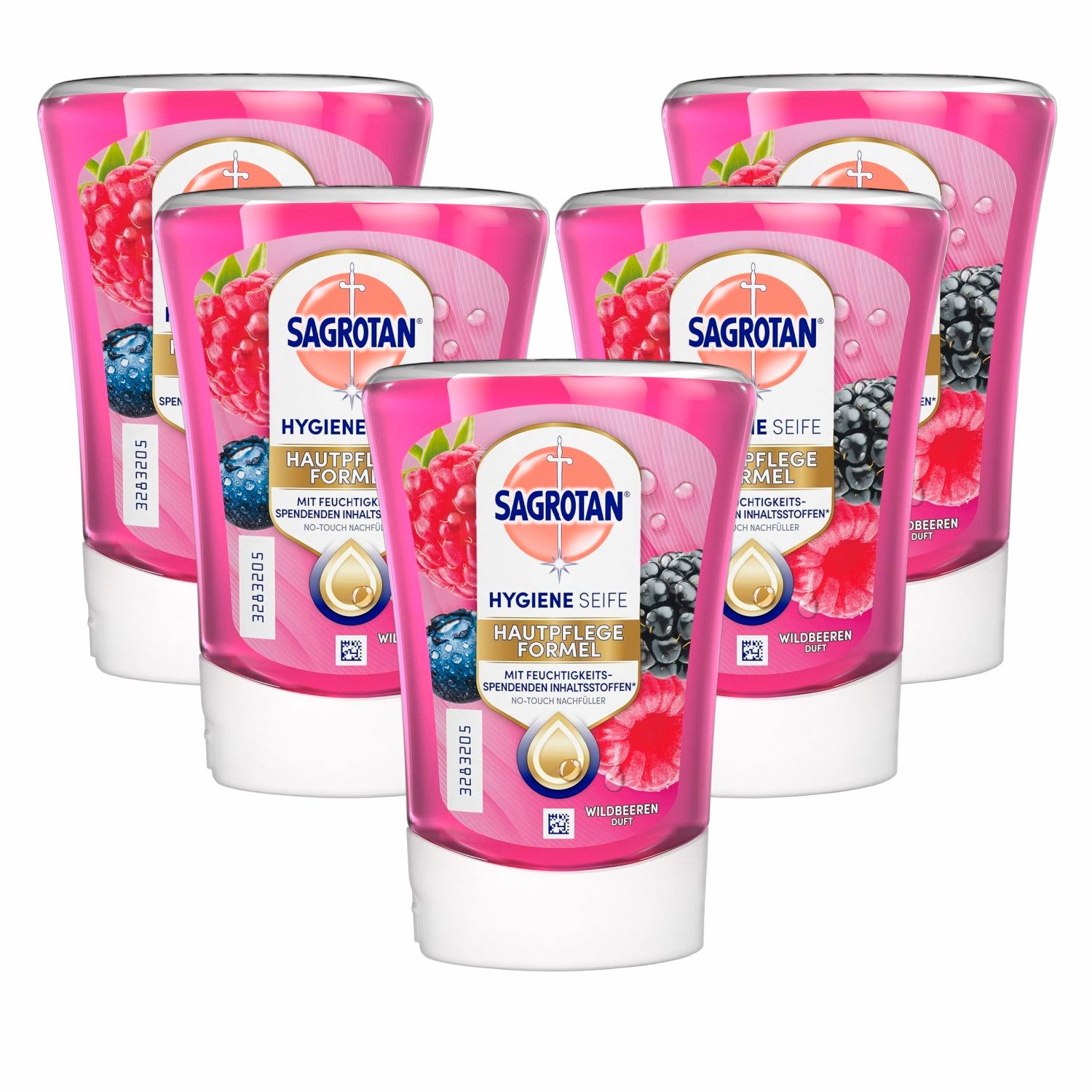 SAGROTAN Handseife 5x Sagrotan No-Touch Nachfüller Wildbeeren 250 ml, 5-tlg., Für den automatischen Seifenspender