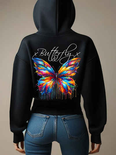 RMK Kapuzenpullover Damen Pullover Oversized Sweatshirts Schmetterling Butterfly Hoodie mit Kapuze