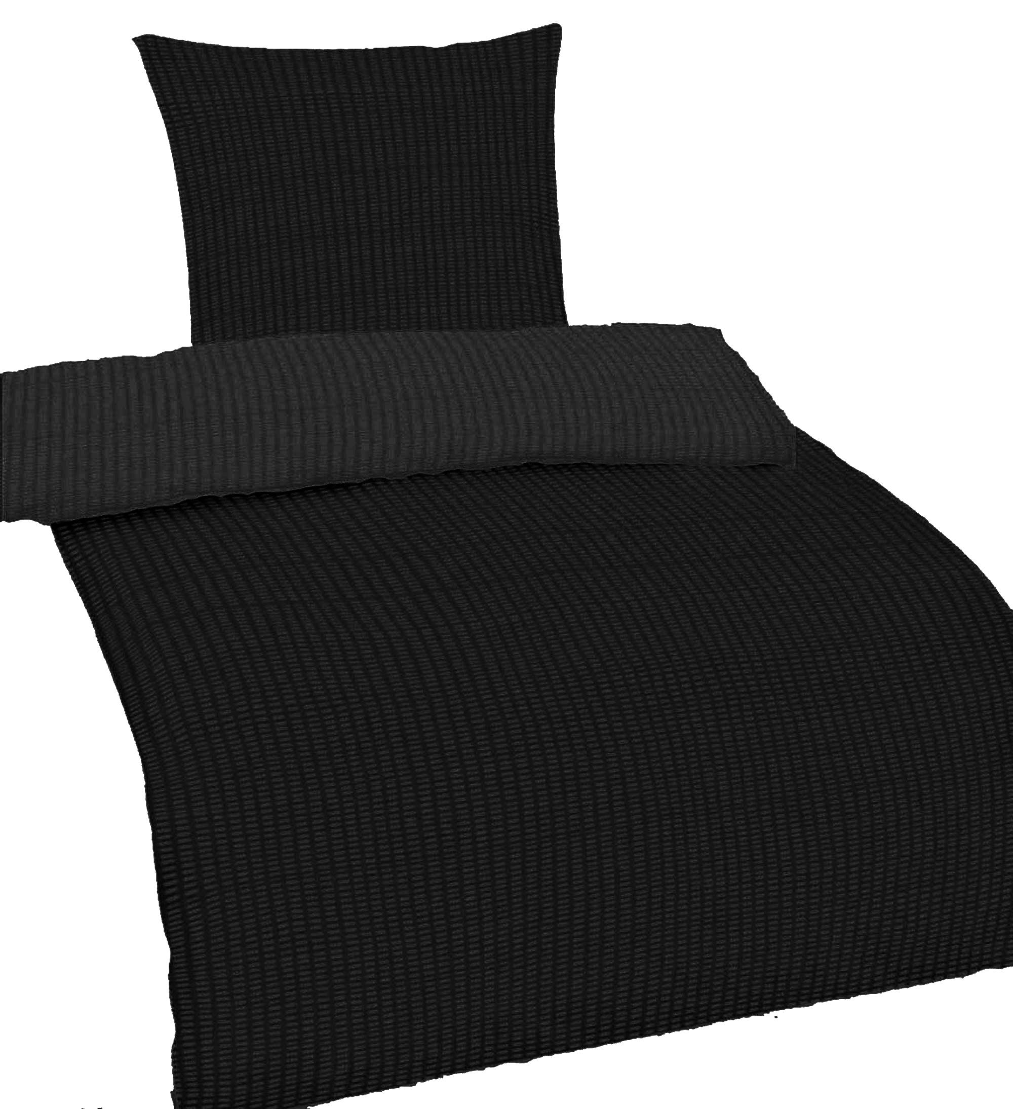 Casa Colori Bettwäsche Seersucker 135x200 Reißverschluss Schwarz, Seersucke günstig online kaufen