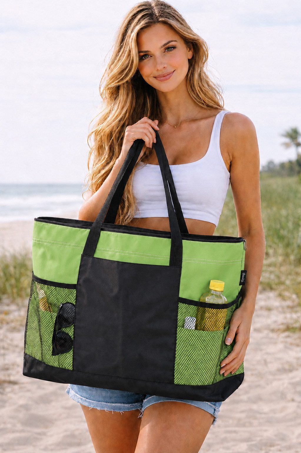 Fashy Strandtasche Fashy - Große XXL Strandtasche Badetasche Umhängetasche Grün Schwarz