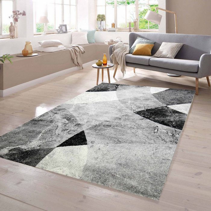 Teppich Teppich Rauten Design schwarz grau TeppichHome24 rechteckig