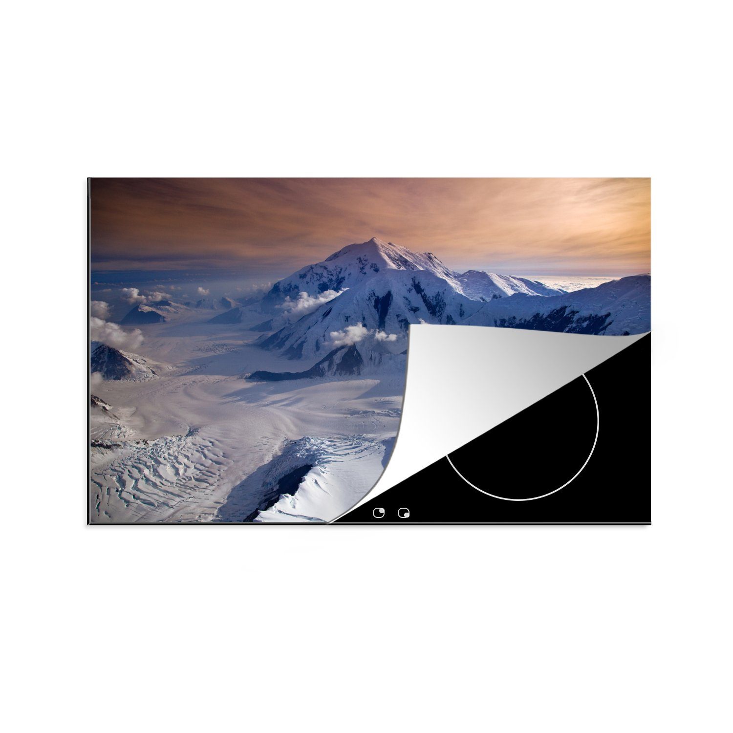 MuchoWow Herdblende-/Abdeckplatte Schneebedeckter Berg im Denali-Nationalpark, Vinyl, (1 tlg), 81x52 cm, Induktionskochfeld Schutz für die küche, Ceranfeldabdeckung