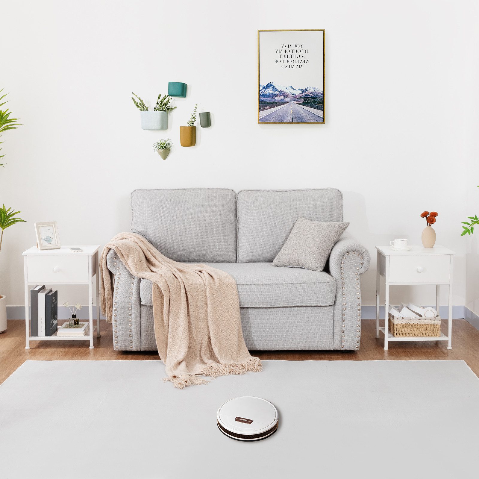 AMHANCIBLE Nachttisch 2er-Set im Industriestil, mit Schublade und offenem Ablagefach (2-St), Beistelltisch mit stabilem Metallrahmen, Maße 40×30×55 cm – Bild 4 von 5