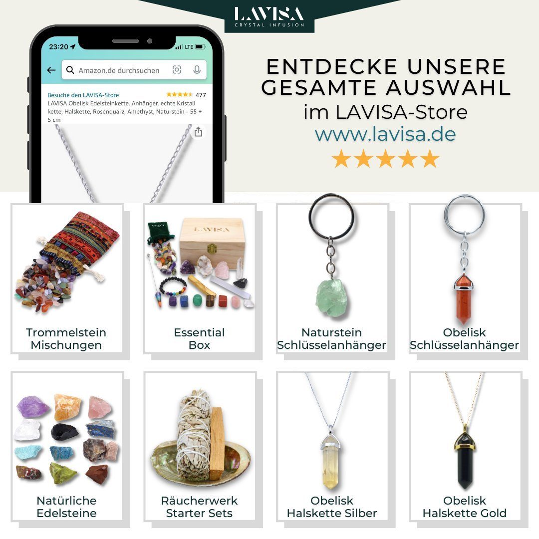 LAVISA Kette mit Anhänger Edelstein Halskette Obelisk gold Naturstein Kristall