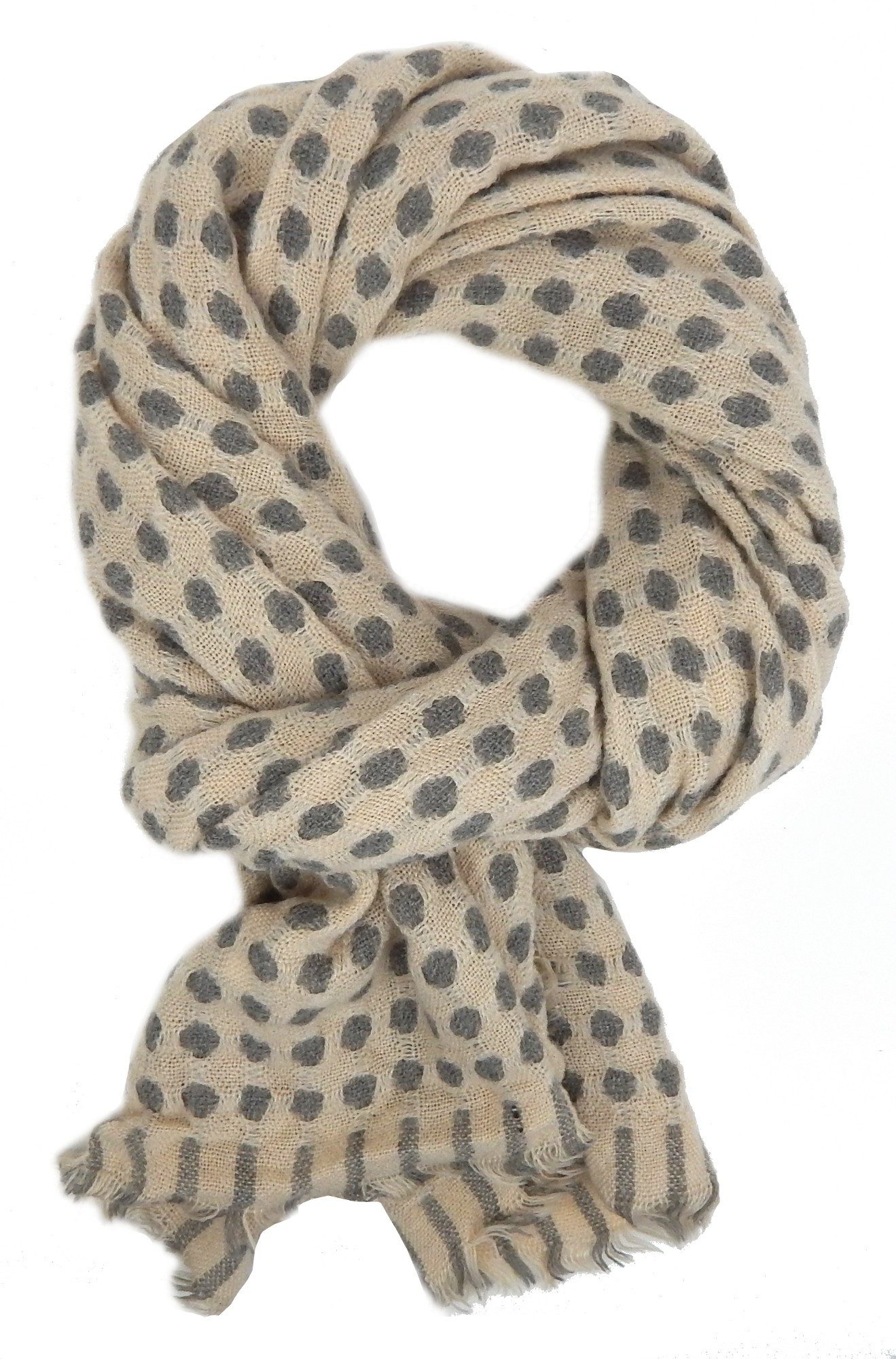 Ella Jonte Modeschal, Winterschal mit Punkten – Weicher Fransen Schal in Beige Grau