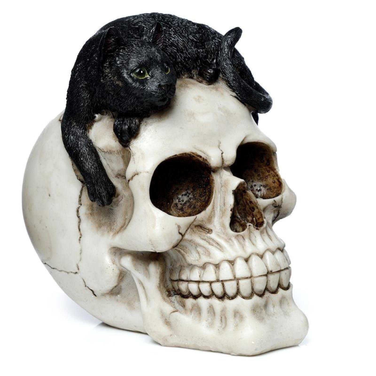 schwarze Totenkopf Katze Figur und Dekofigur Puckator