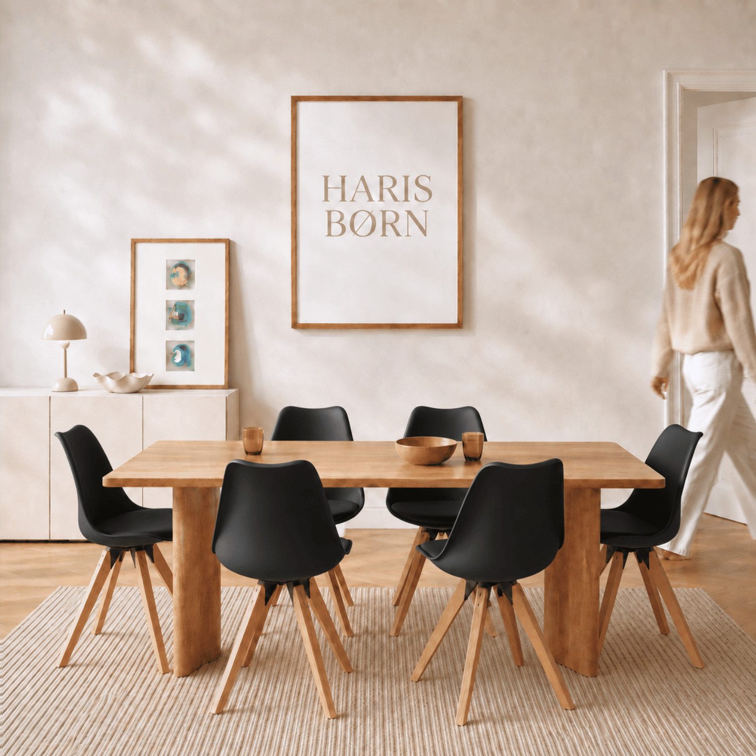 Haris Børn Esszimmerstuhl Skandinavischer Schalenstuhl - Retro Stuhl (Set, 6 St), Schwarz/Holz - Kunststoffschalenstuhl - Moderne Esszimmerstühle
