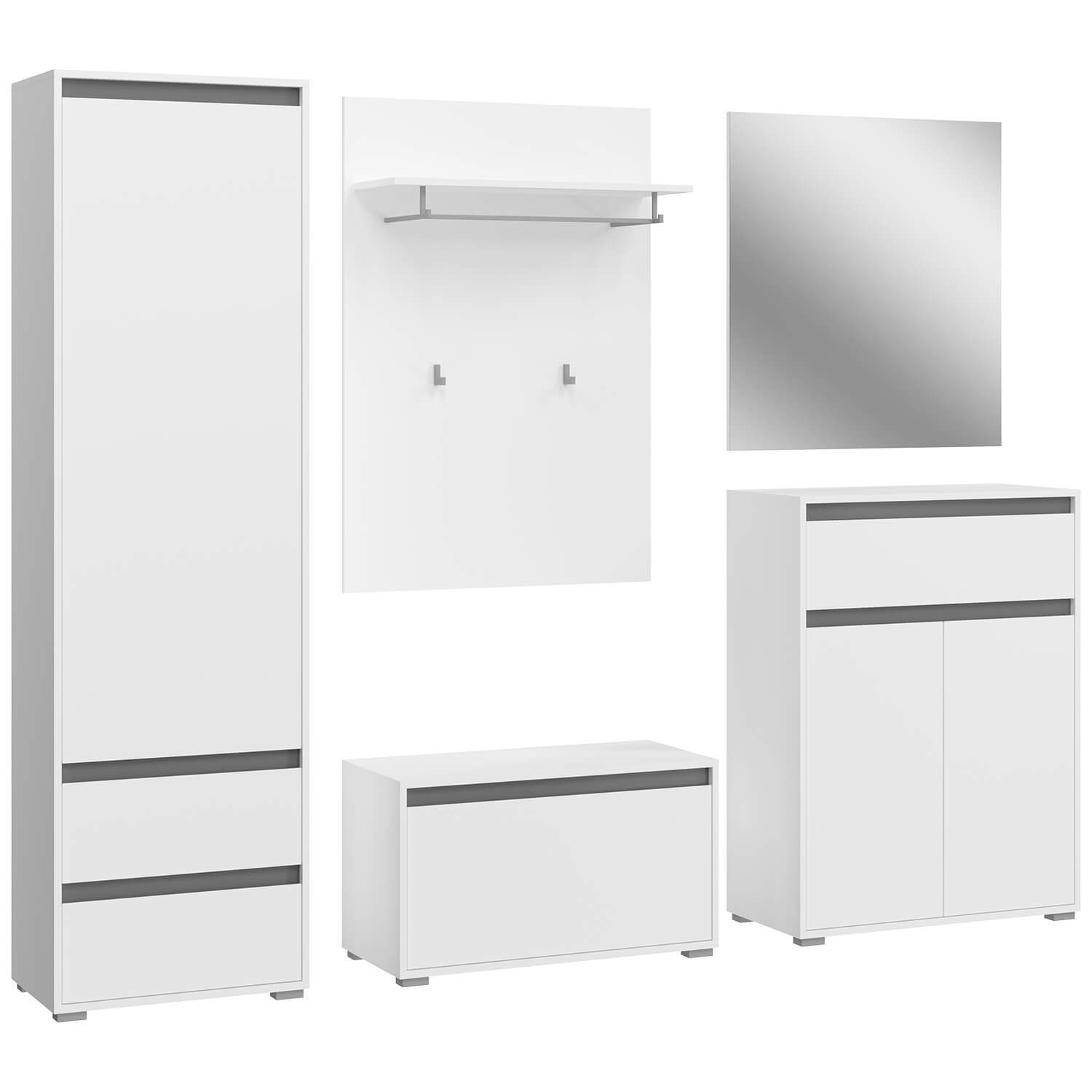 Garderobe Rodan Mit Spiegel & Sitzbank – Schrank 190x35x120 Cm, Links öffnend, Ideal Für Flur