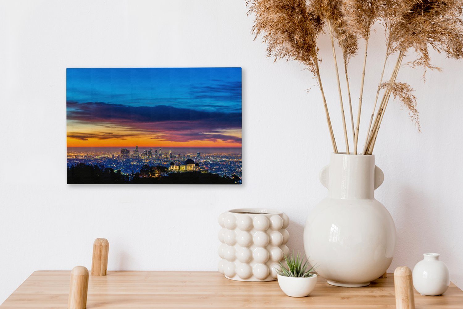 OneMillionCanvasses® Leinwandbild Horizont Farbenfroher Wandbild 30x20 Leinwandbilder, Observatorium Wanddeko, Griffith vor Aufhängefertig, (1 am cm Sonnenaufgang, St)