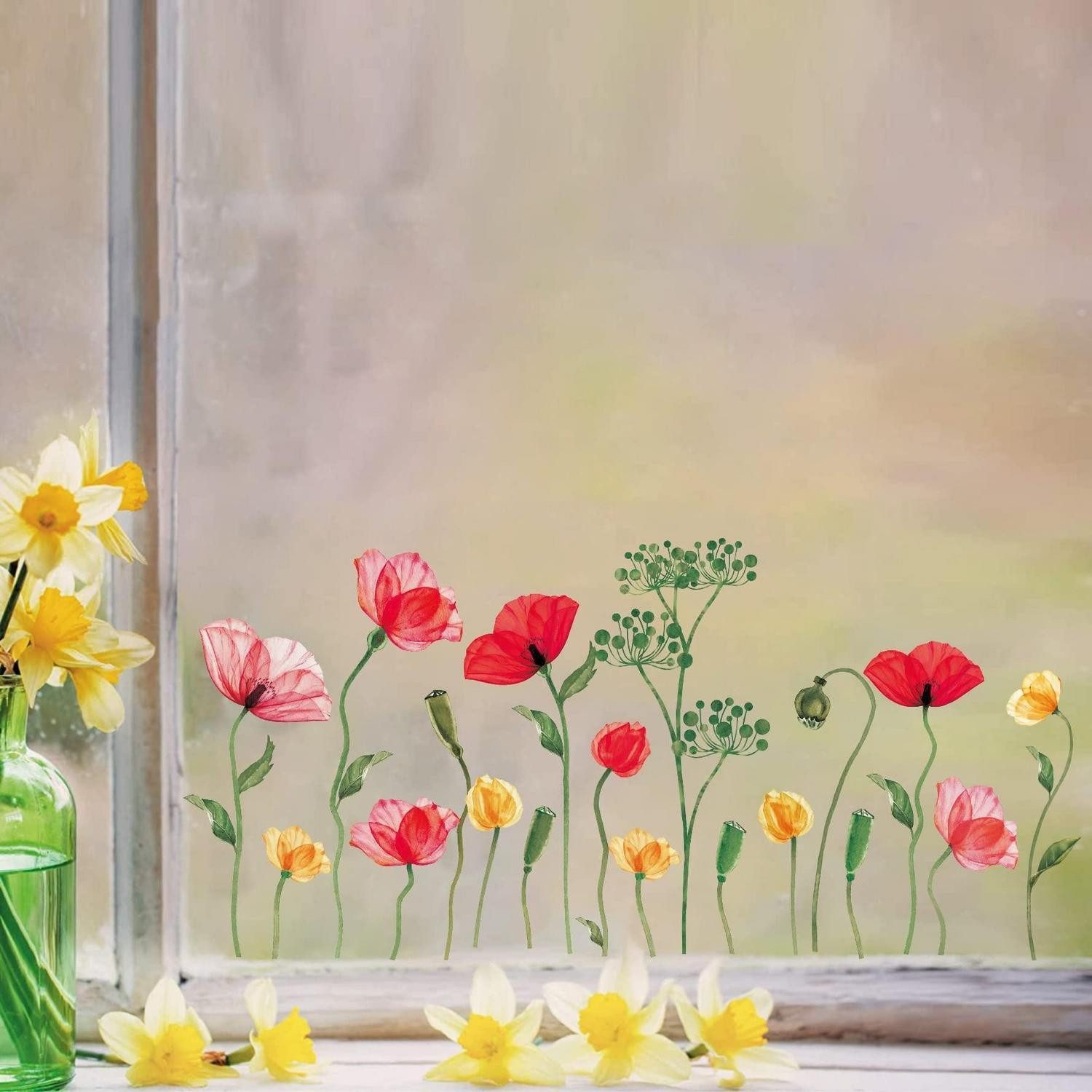 LuxusKollektion Fensterbild Fensteraufkleber Frühling Blumen Rot