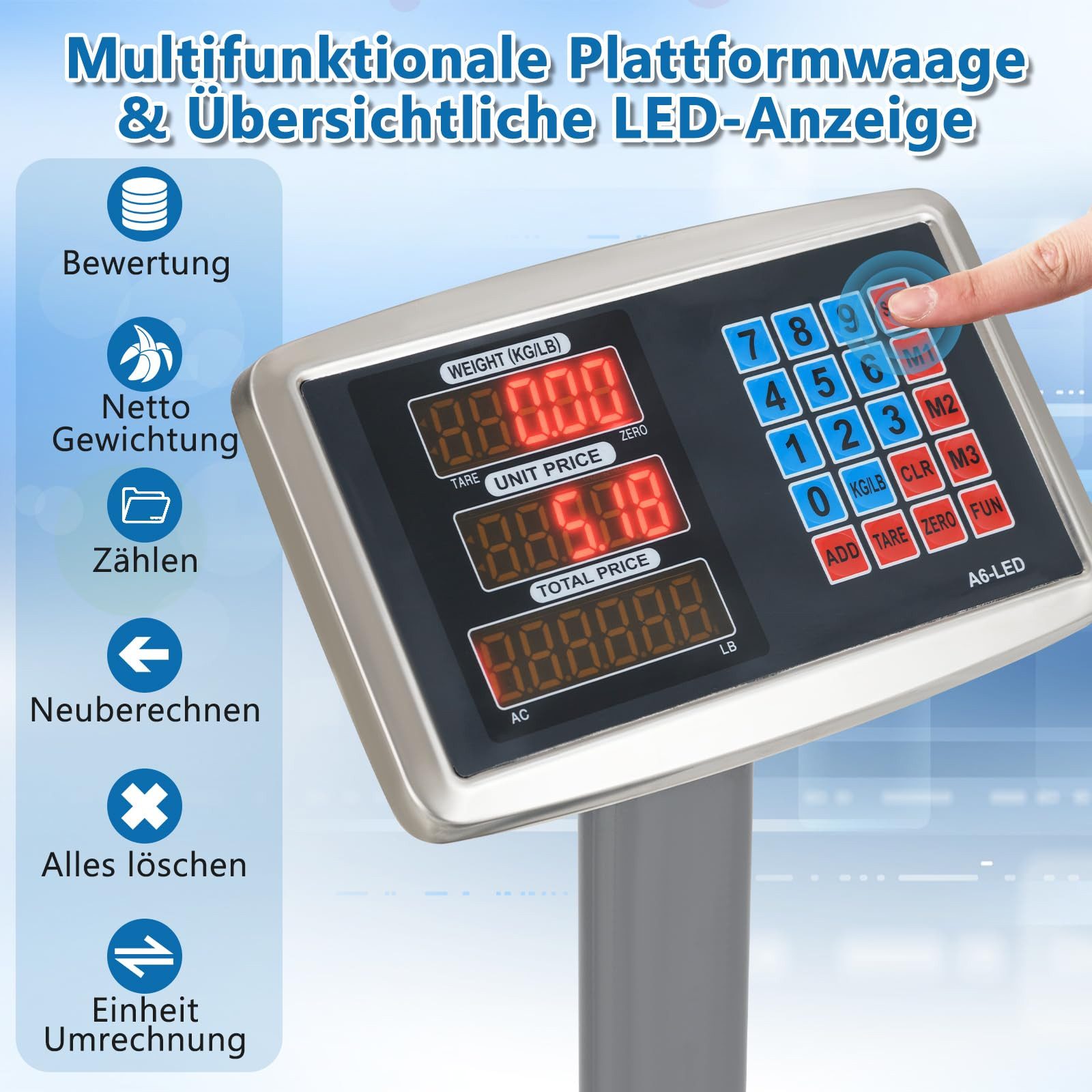COSTWAY Präzisionswaage, Plattformwaage, mit Preisrechner, 50g/300kg