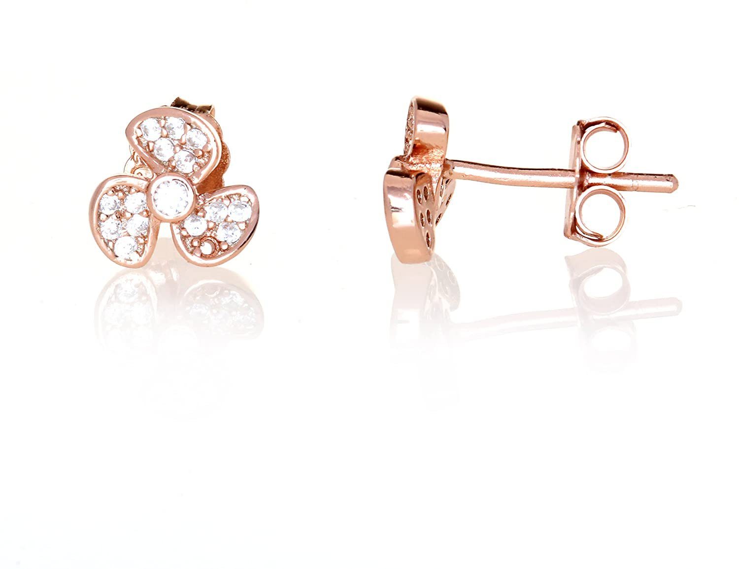 Karisma Paar Ohrstecker Karisma 1 Paar Damen Ohrstecker Blume Silber Rosé-Gold 8mm Mit Zirkonia Steinen in Weiss HS-ERG25.RG
