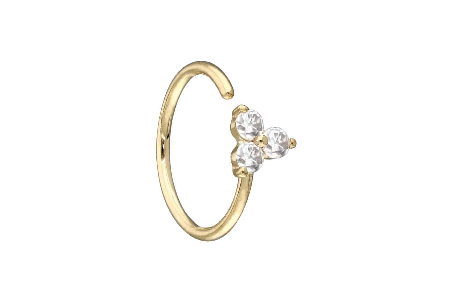 PIERCINGLINE Nasenpiercing 14 Karat Gold Nasenring MOISSANIT-BLUME - biegbar (Biege-Ringe, 1-tlg)