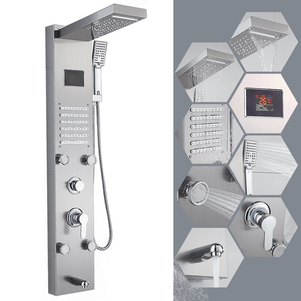 Duschsäule LED Duscharmatur Duschpaneel 7 Strahlart mit Armatur und Handbrause