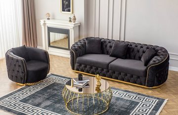 Möbel-Lux Sessel Elite, Chesterfield, Goldverzierung