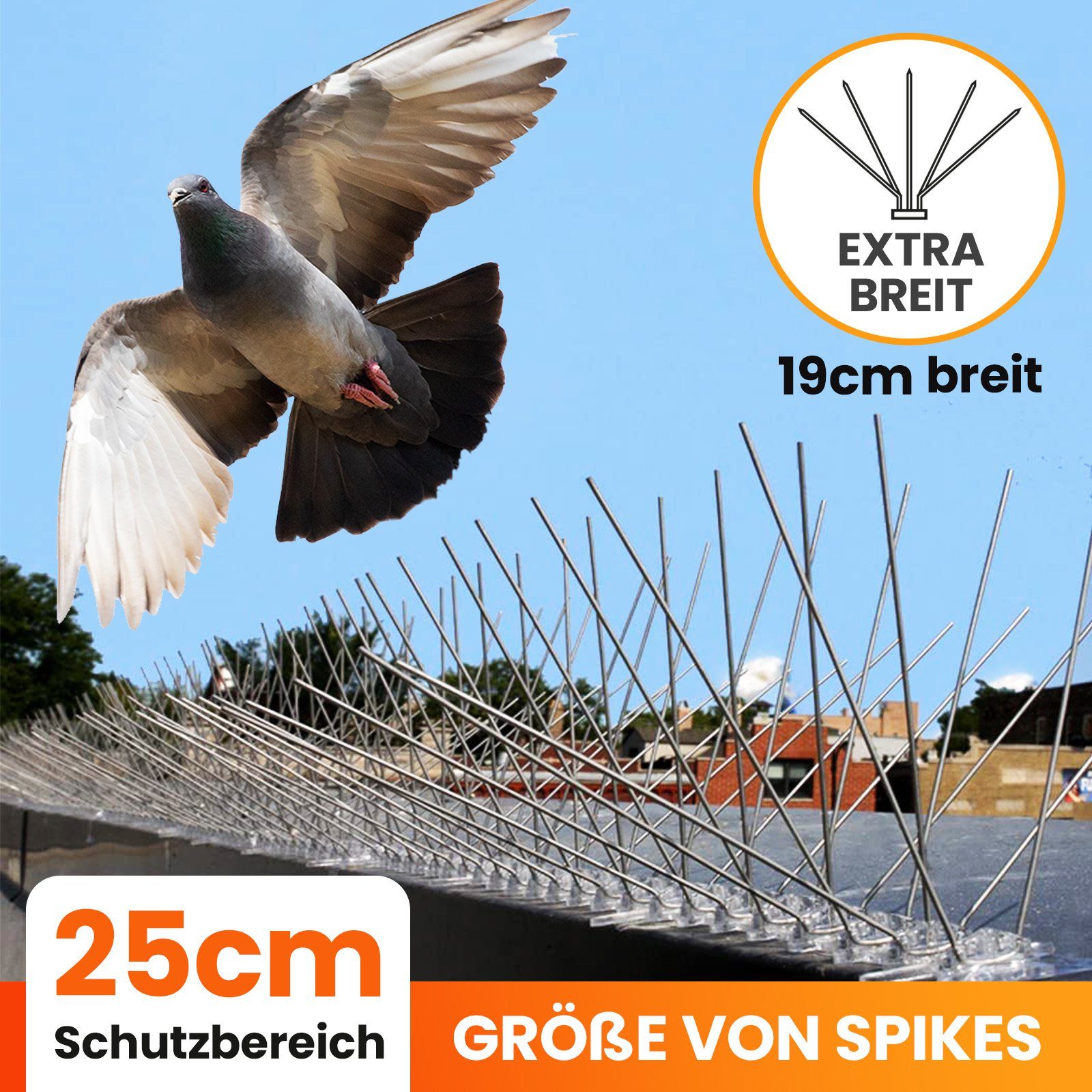 KONZEPT Taubenspikes Vogelabwehr Spikes aus Edelstahl gegen Tauben, Spatzen, Amsel, Marder, 1-St.