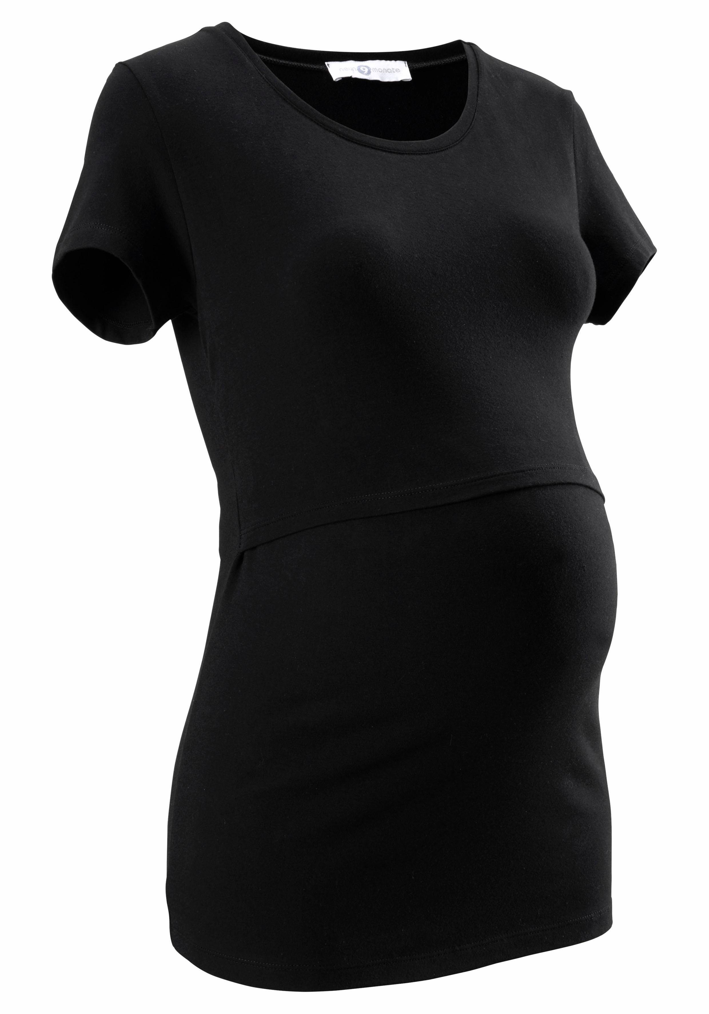 Neun Monate Umstandsshirt, 2er Pack T-Shirts für Schwangerschaft und Stillzeit (Packung, 2-tlg., 2) kurzärmelig, figurbetonte Passform, unifarben, Rundhalsausschnitt