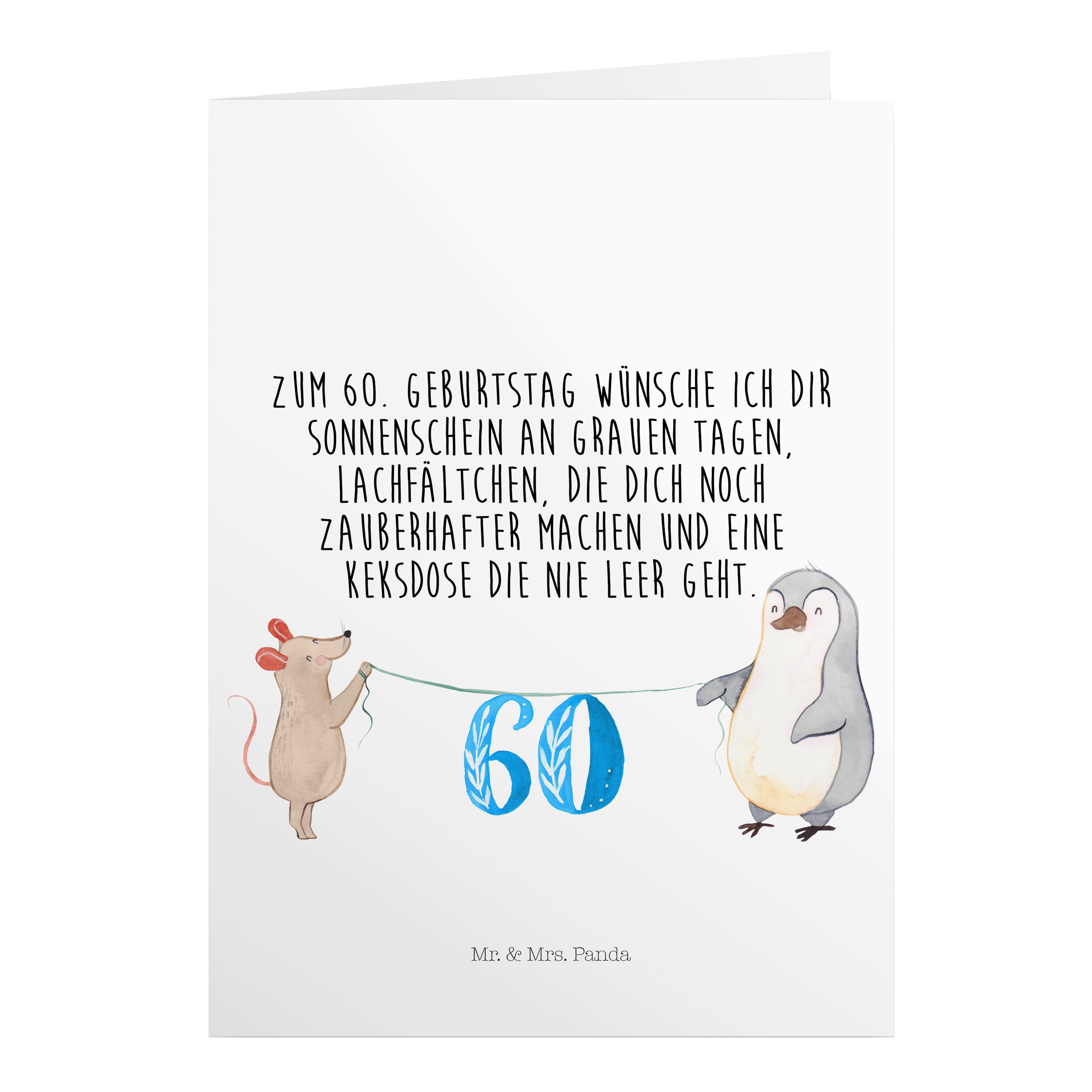 Mr. & Mrs. Panda Grußkarte 60. Geburtstag Maus Pinguin - Weiß - Geschenk, Klappkarte, Geburtstag, Hochglänzende Veredelung