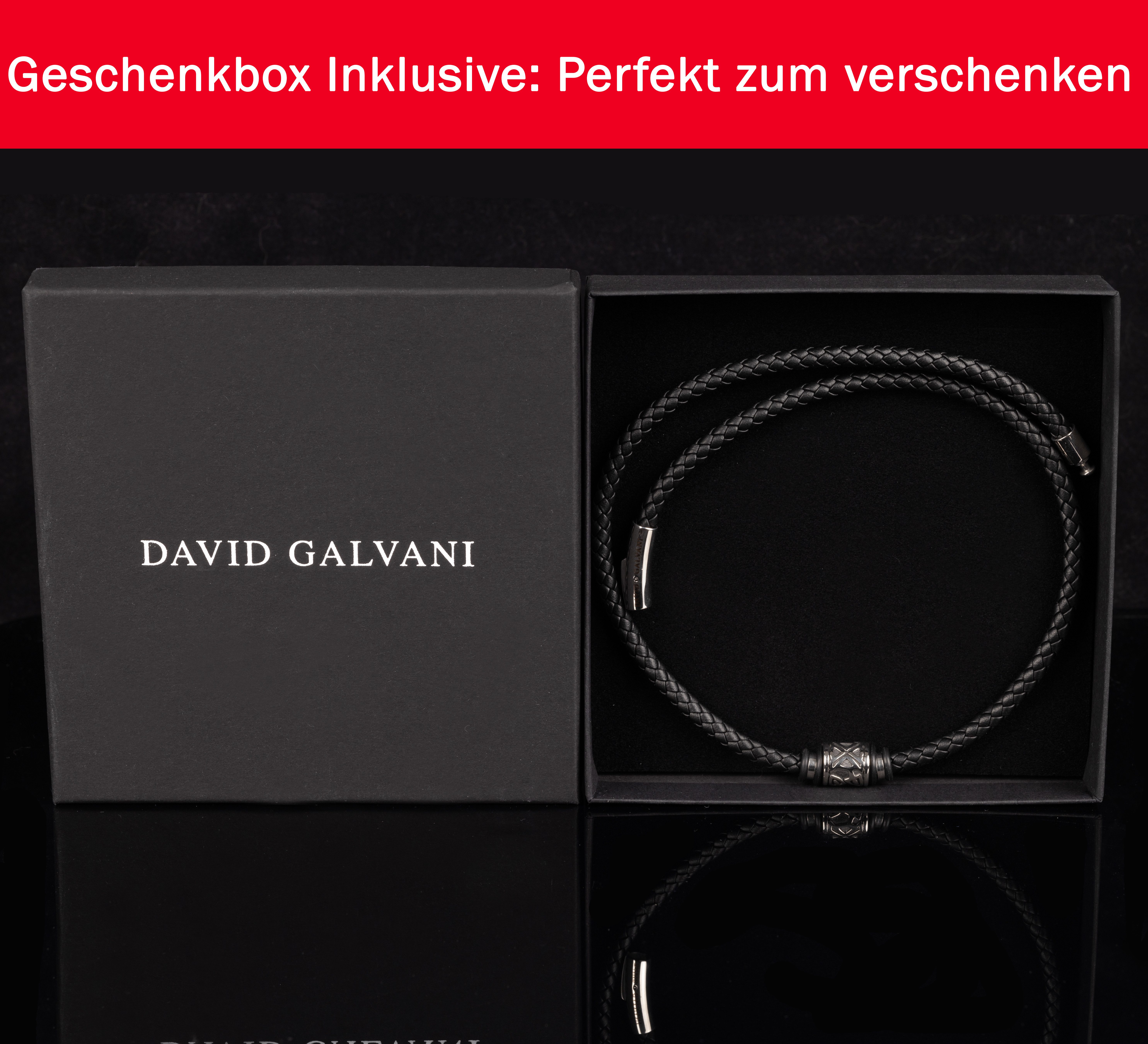 David Galvani Kette mit Anhänger Hochwertige Lederkette für Herren in Schwarz, Echtleder-Halskette, Handgefertigt in Deutschland