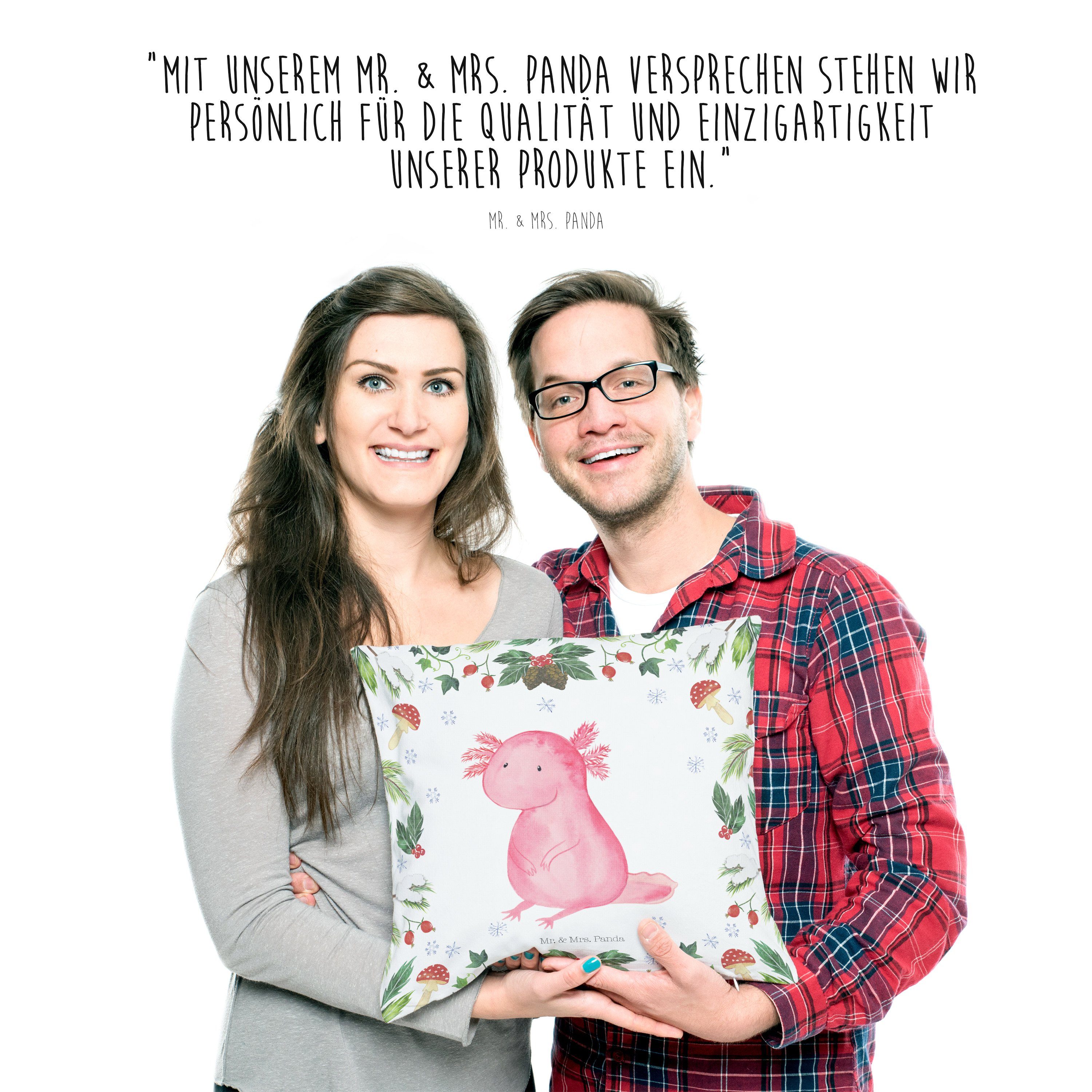 Mr. & Mrs. - Kopfkissen Dekokissen Glücklich Geschenk, Axolotl Weiß - Winter, Panda Weihnachten