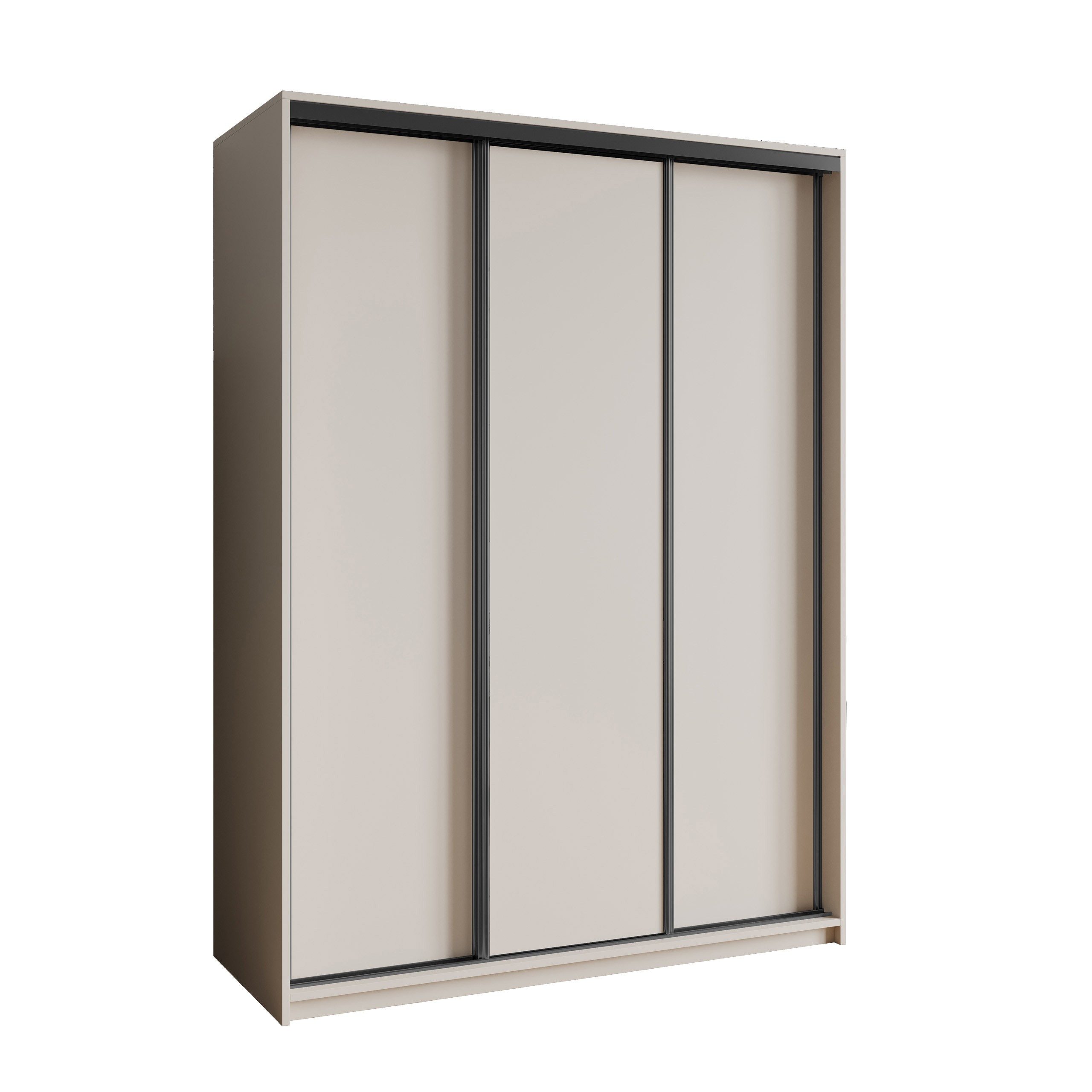 Masseno Schwebetürenschrank NISSE 150 cm Kleiderschrank 3 Türen und 4 Schubladen Kaschmir