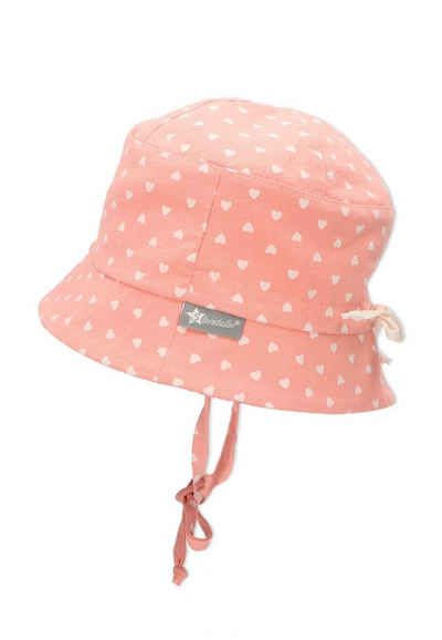 Sterntaler® Schirmmütze Hut (1-St) Baby Hut aus Baumwolle in Zartrosa bedruckt mit Herzchen - Baby Sonnenhut mit Bindeband und Größenregulierungsband - Hut mit UV-Schutz 50+ ideal für den Sommer - Sonnenschutz