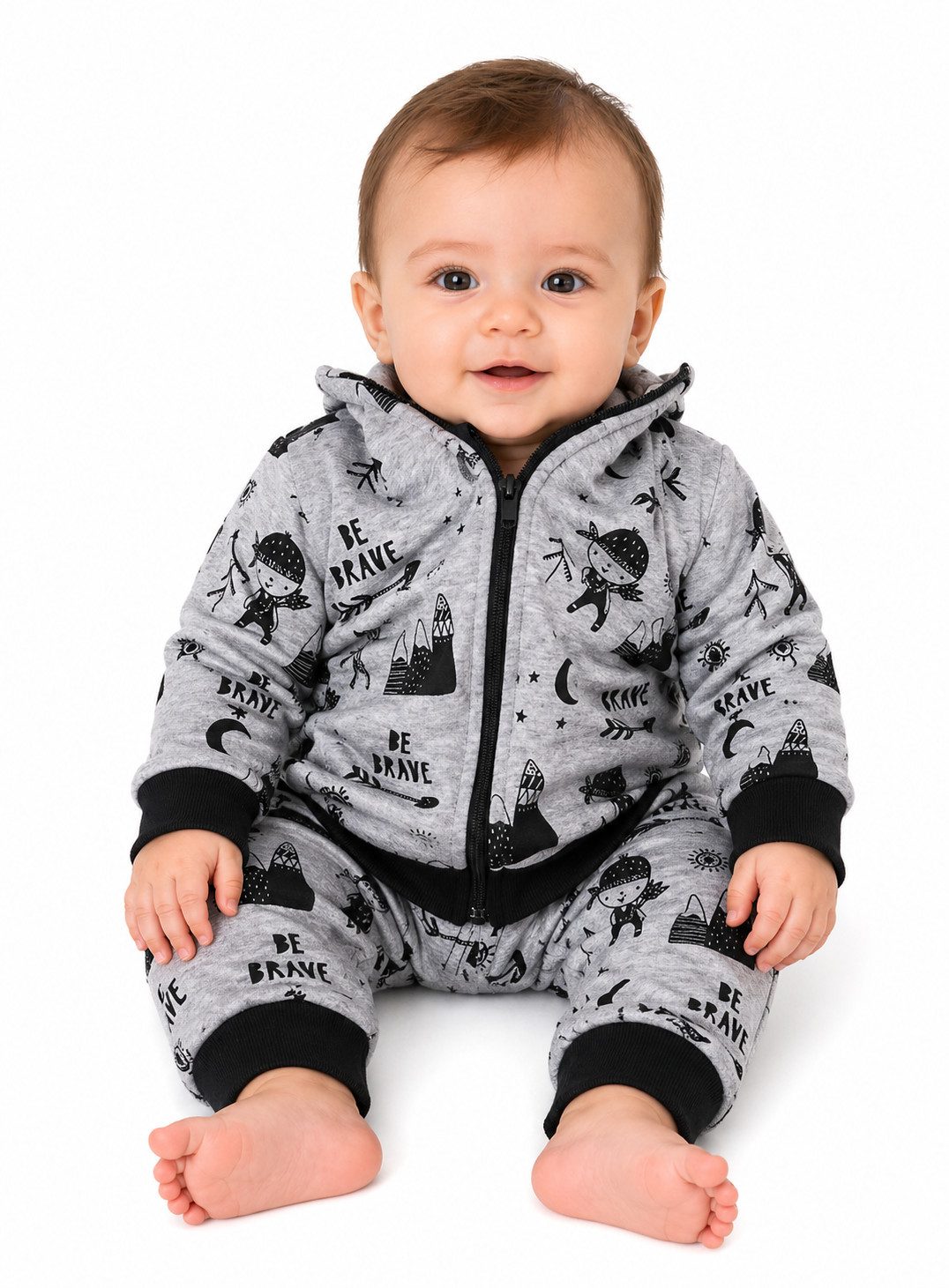 La Bortini Jogginganzug Baby Anzug Jacke und Hose Jogginganzug in Grau, in Grau-Schwarz gemustert 62 68 74
