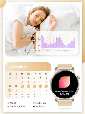 MEETOWN Damen's IP67 wasserdicht Fitness-Tracker Smartwatch (1,43 Zoll, Android/iOS), mit Bluetooth-Anruf, 107 + Sportmodi, Schlafmonitor, Pulsmesser