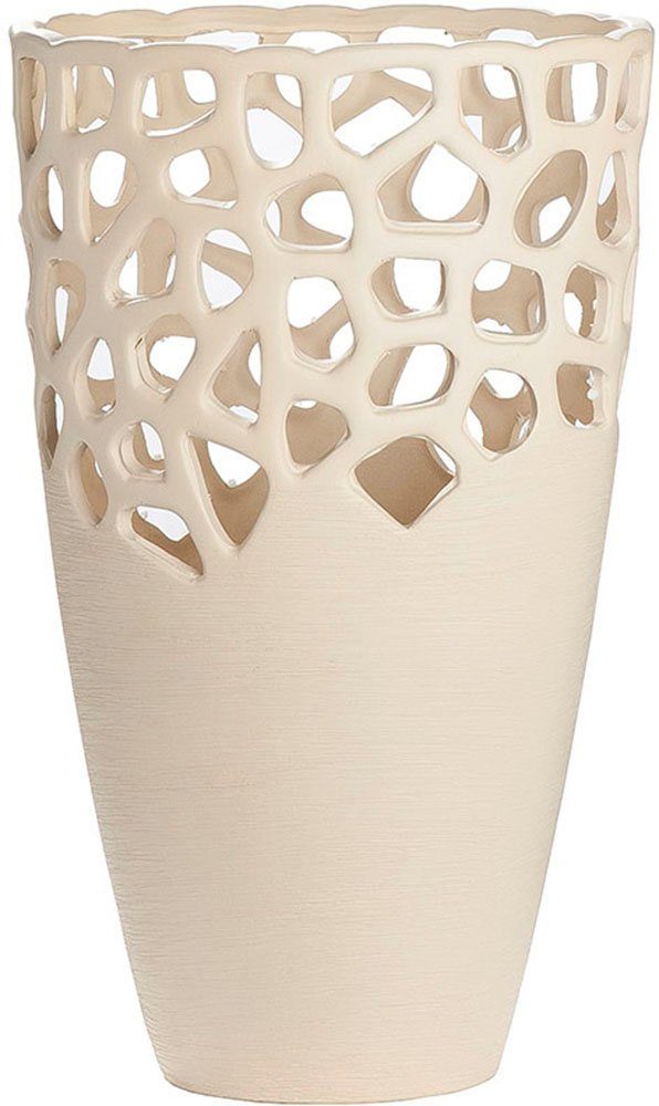 GILDE Tischvase Bologna, Dekovase mit Cut-Outs (1 St), Vase aus Keramik, mit gekratzer Oberflächenstruktur, Höhe ca. 38 cm