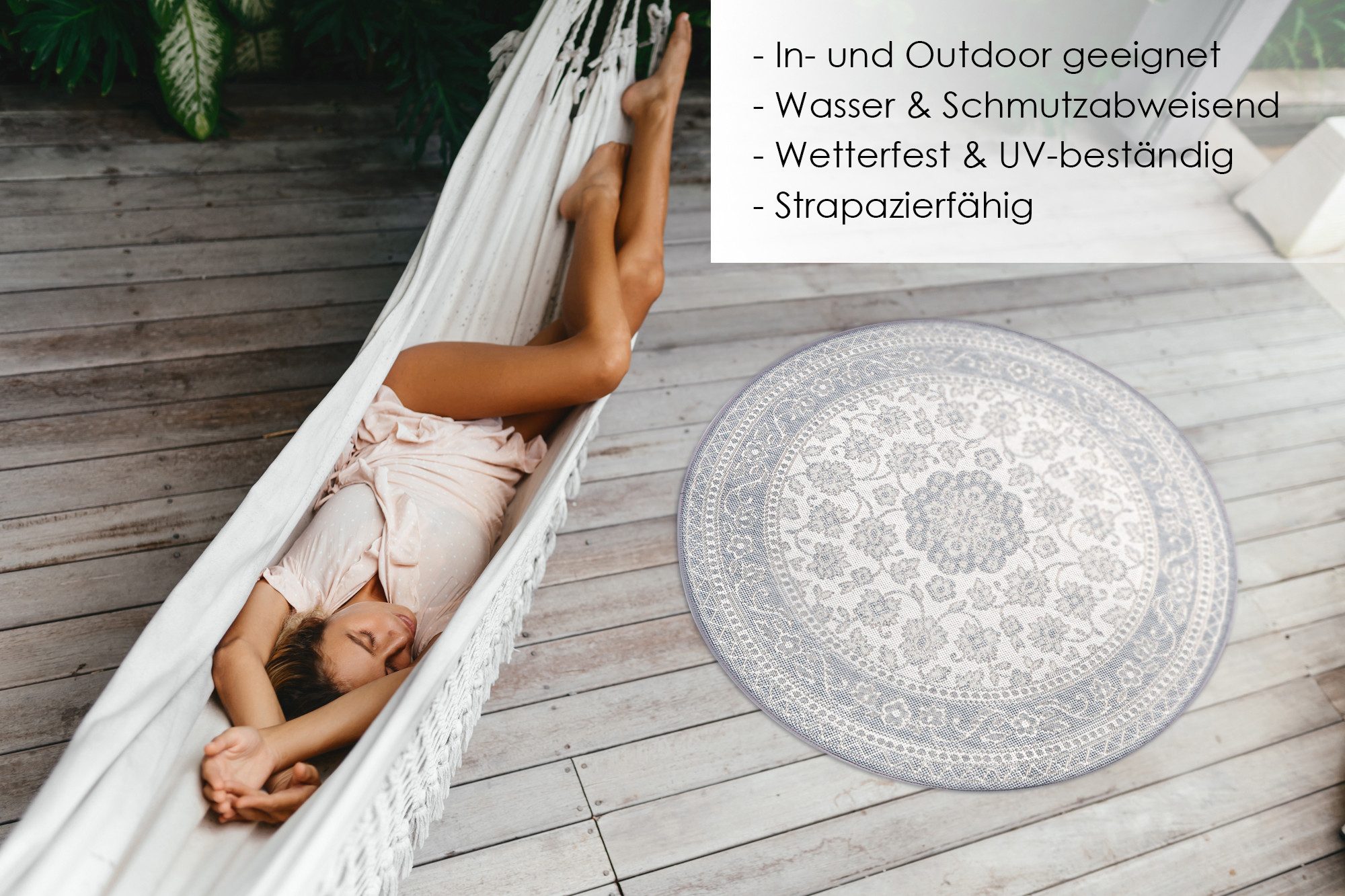 DomDeco Teppich In- & Outdoor Teppich Rund Finn, strapazierfähiger Flachgewebe 120cm