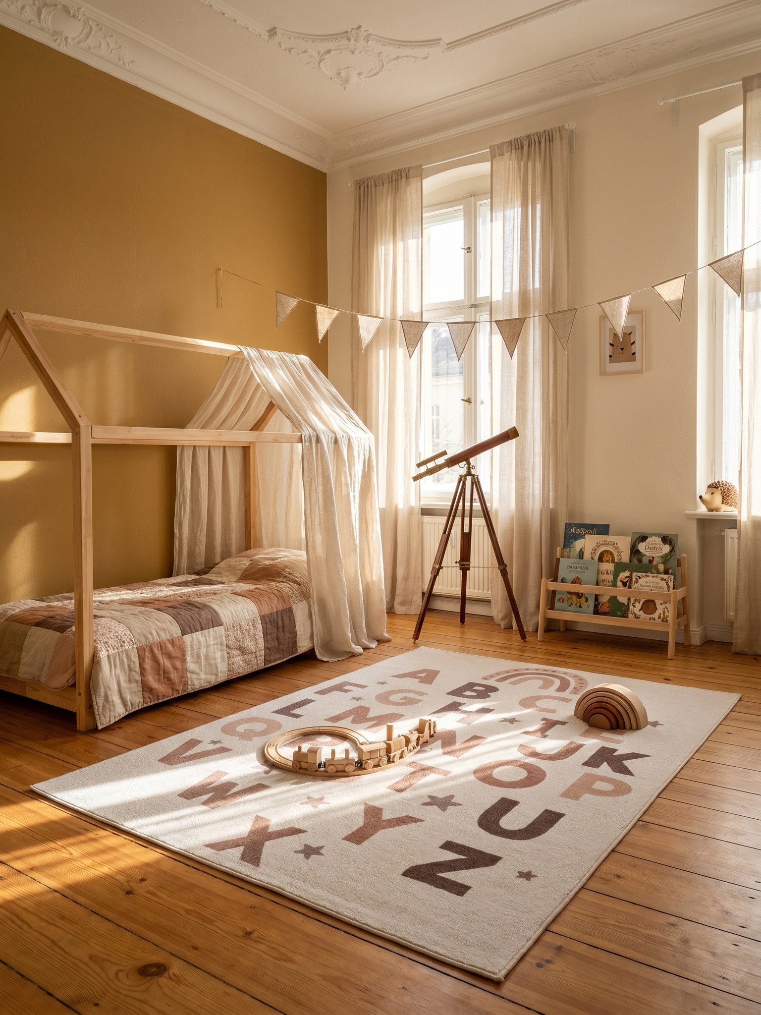 KADIMA DESIGN Kinderteppich TINO Kinderteppich Waschbar Kinderzimmer Schadstoffgeprüft, Läufer, Höhe: 10 mm, Creme, 80x150 cm, Kinderteppich Waschbar Spielteppich