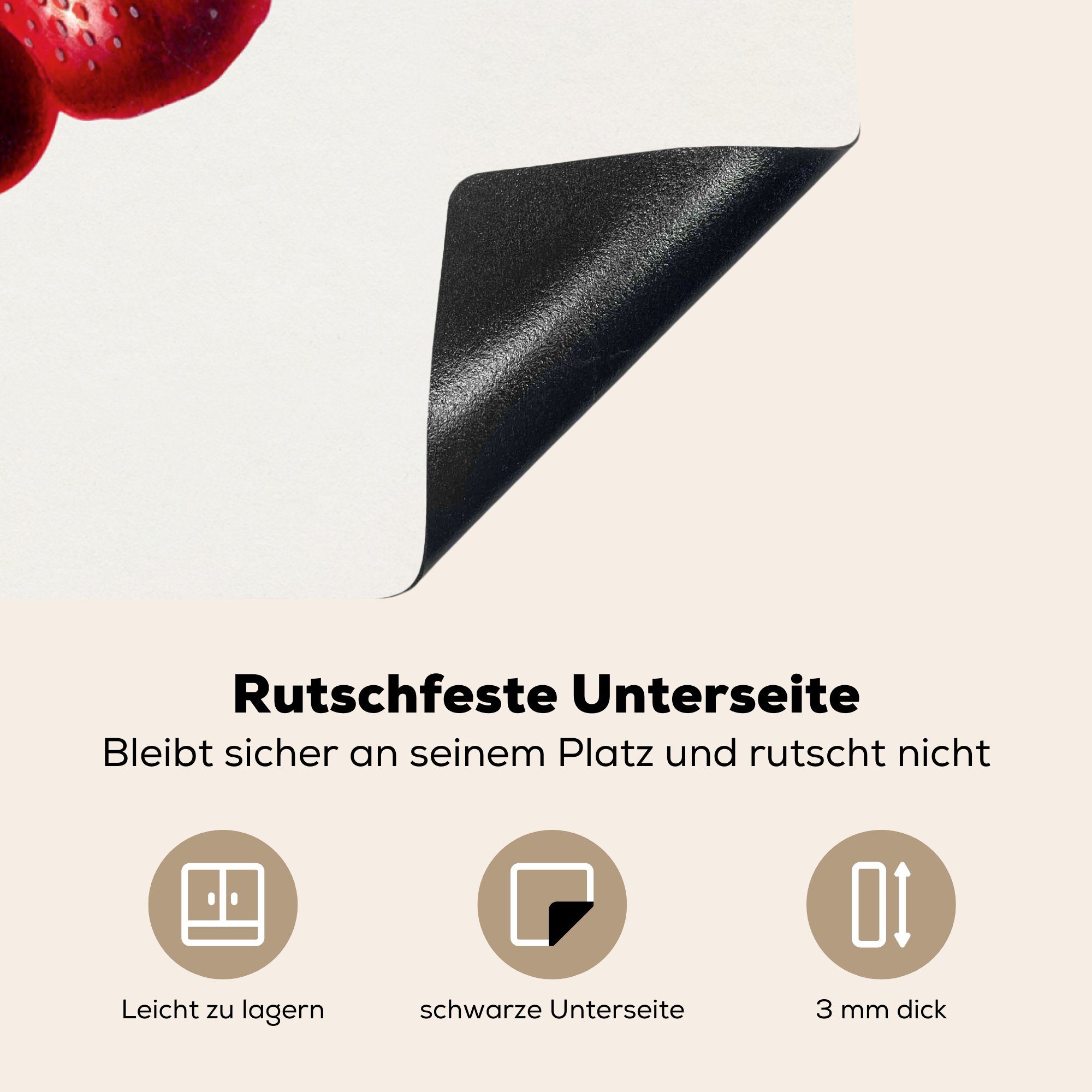 küche (1 Ceranfeldabdeckung, Frucht, für Herdblende-/Abdeckplatte - Arbeitsplatte 78x78 Pflanze Vinyl, cm, - MuchoWow Erdbeeren tlg),