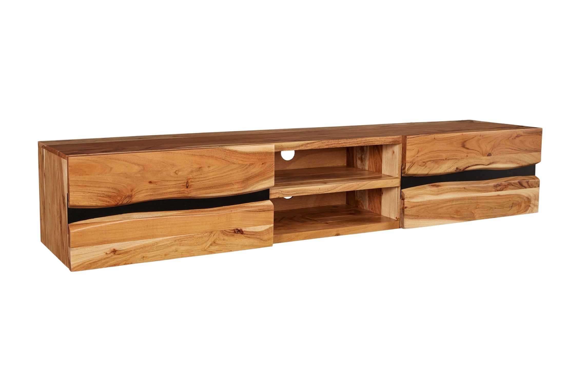 Licht-Erlebnisse TV-Board KARIMIA, Hängeboard Akazienholz Metall 160 cm breit mit Baumkante