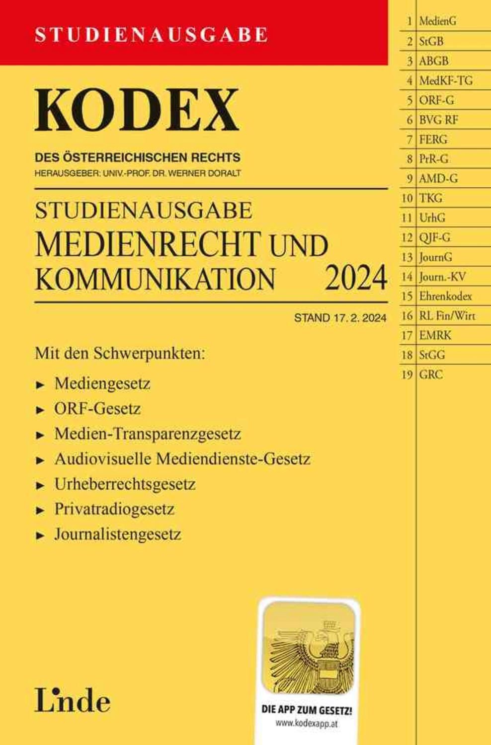 KODEX Studienausgabe Medienrecht und Kommunikation / Meinhard Ciresa
