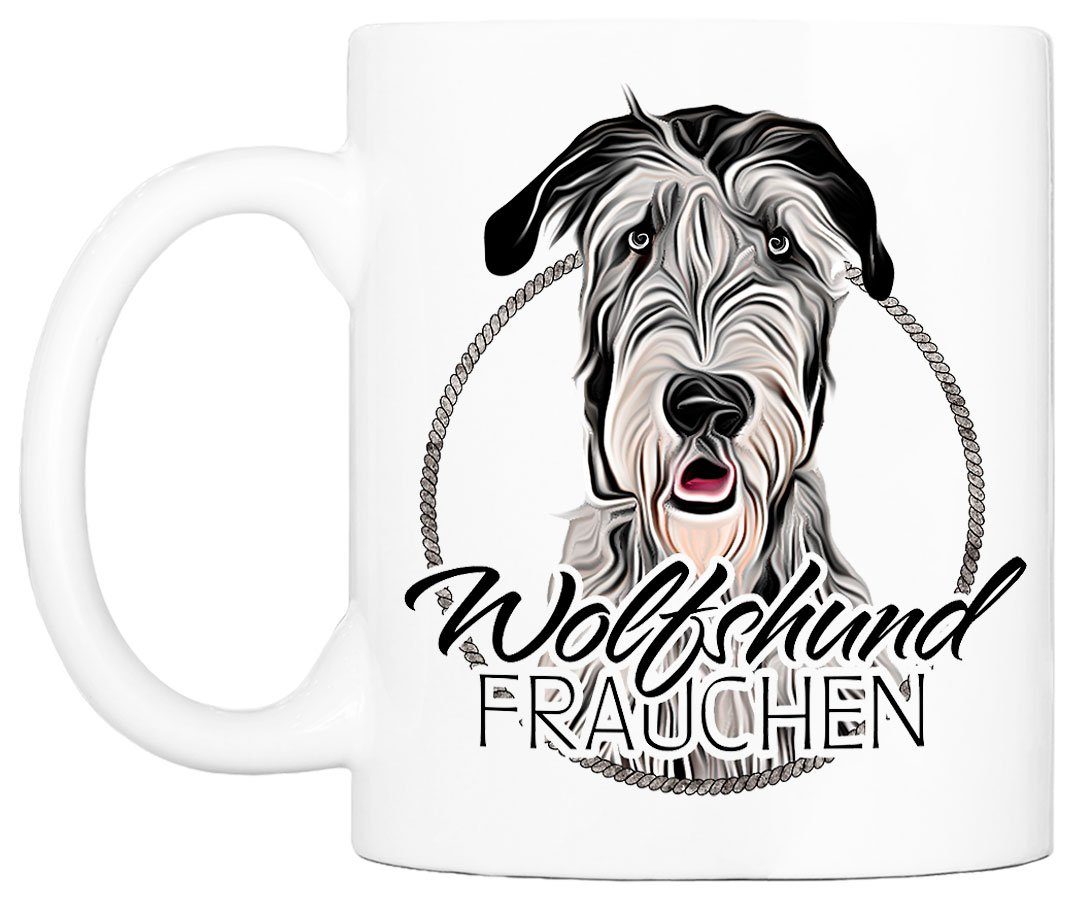 WOLFSHUND FRAUCHEN - mit Hunderasse, Keramik, beidseitig Cadouri Geschenk, handgefertigt, bedruckt, 330 Hundefreunde, für Tasse ml Kaffeetasse