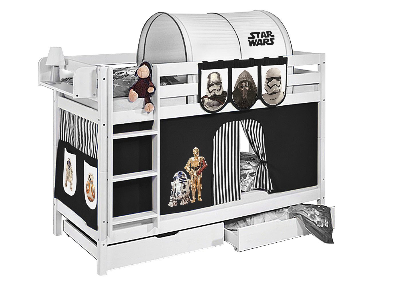 Lilokids Etagenbett JELLE Star Wars - Hochbett - weiß - inkl. Vorhang und 2 Lattenrosten