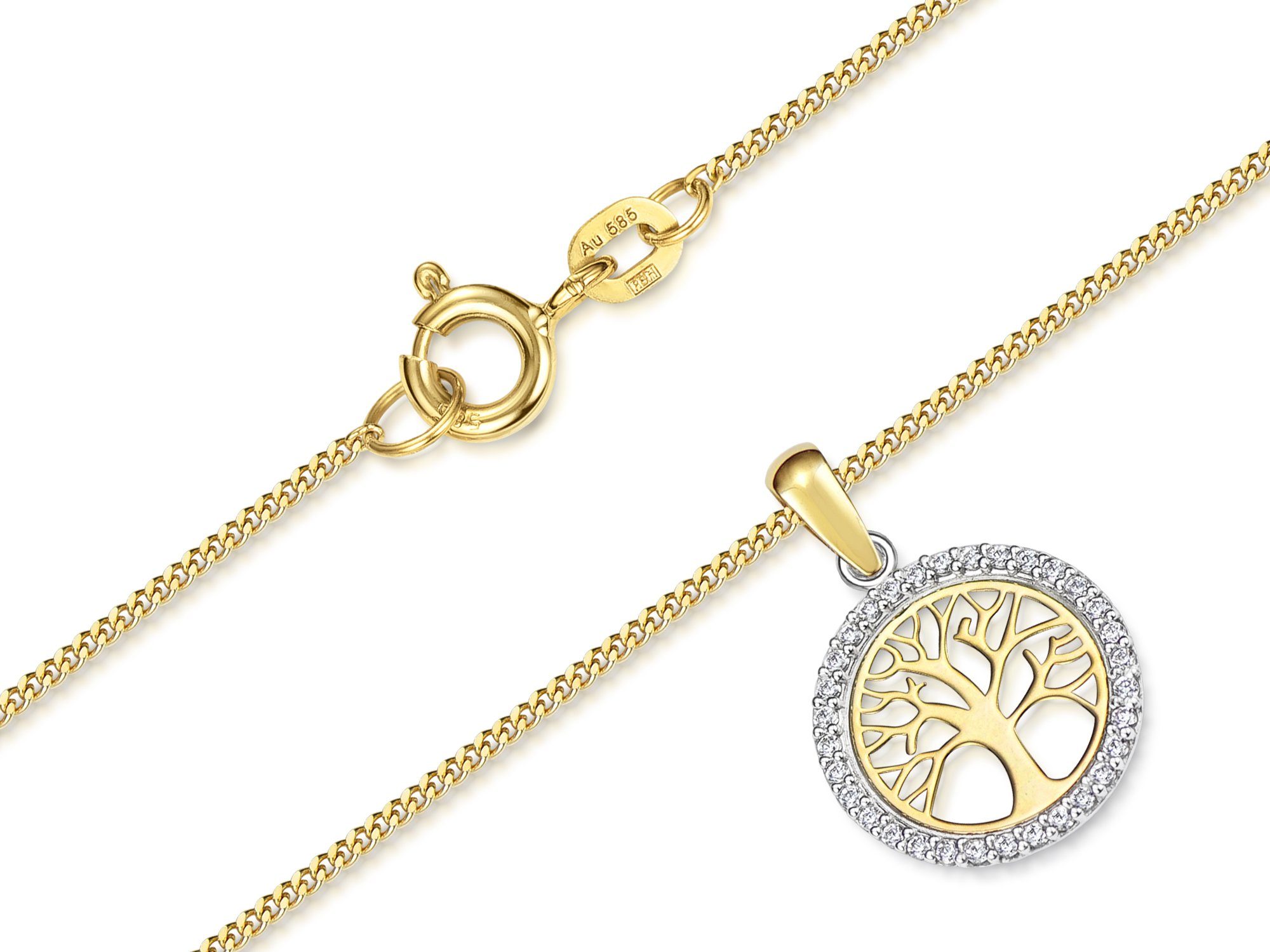 Bild von Silberkettenstore Goldkette Panzerkette 1mm mit Lebensbaum - echt 585 Gold, wählbar von 38-60cm