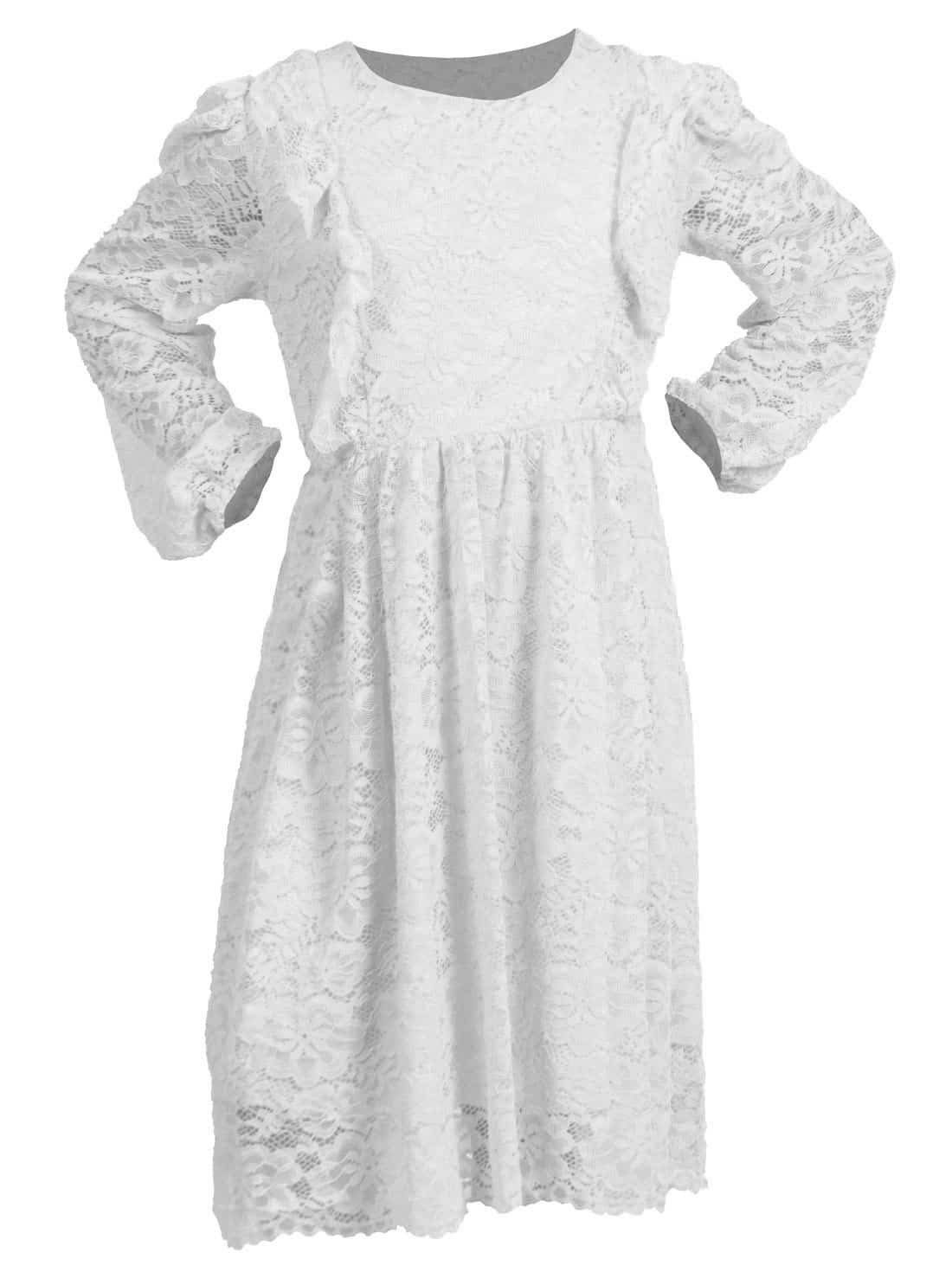KMISSO Maxikleid Mädchen Kleid mit Spitze (1-tlg) Spitzen Kleid, Vinted Pom Pom Ärmel Weiß