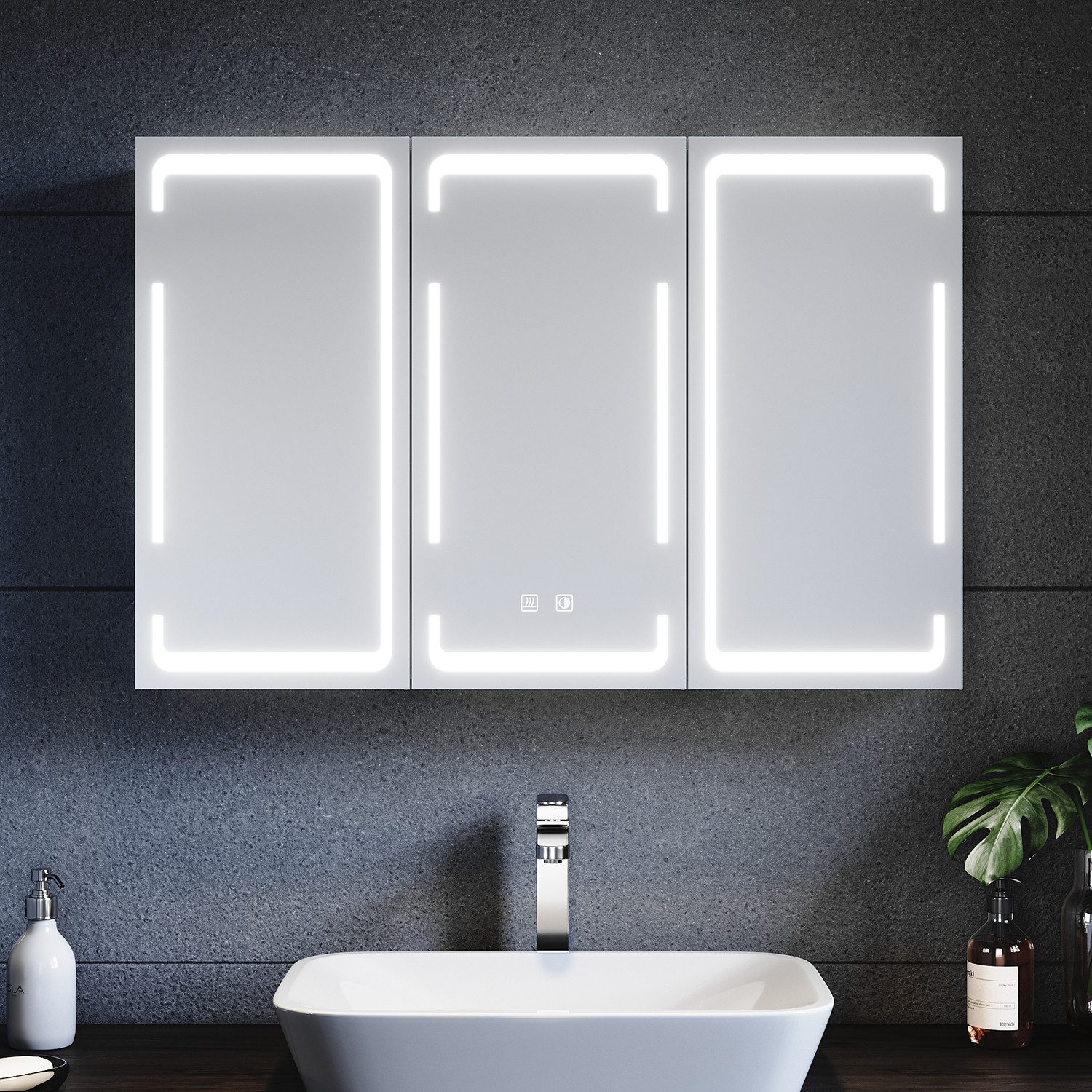 SONNI Spiegelschrank Dreitüriger Badspiegelschrank,Verstellbare Schotten 90x60cm
