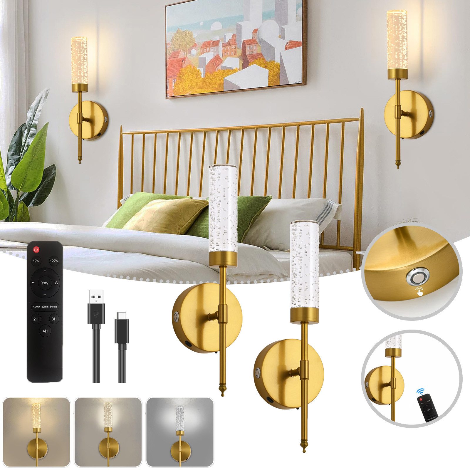 Jibenhome Wandleuchte Kabellose LED-Wandleuchte mit Fernbedienung, günstig online kaufen