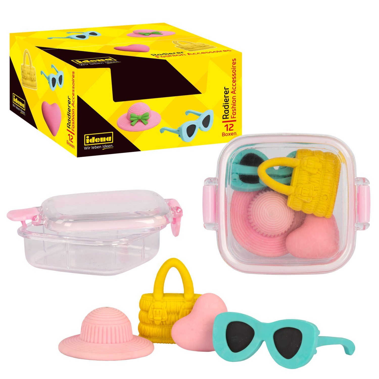 Radiergummi Idena 20112 - Radierer in Box, 4 Fashion Accessoires