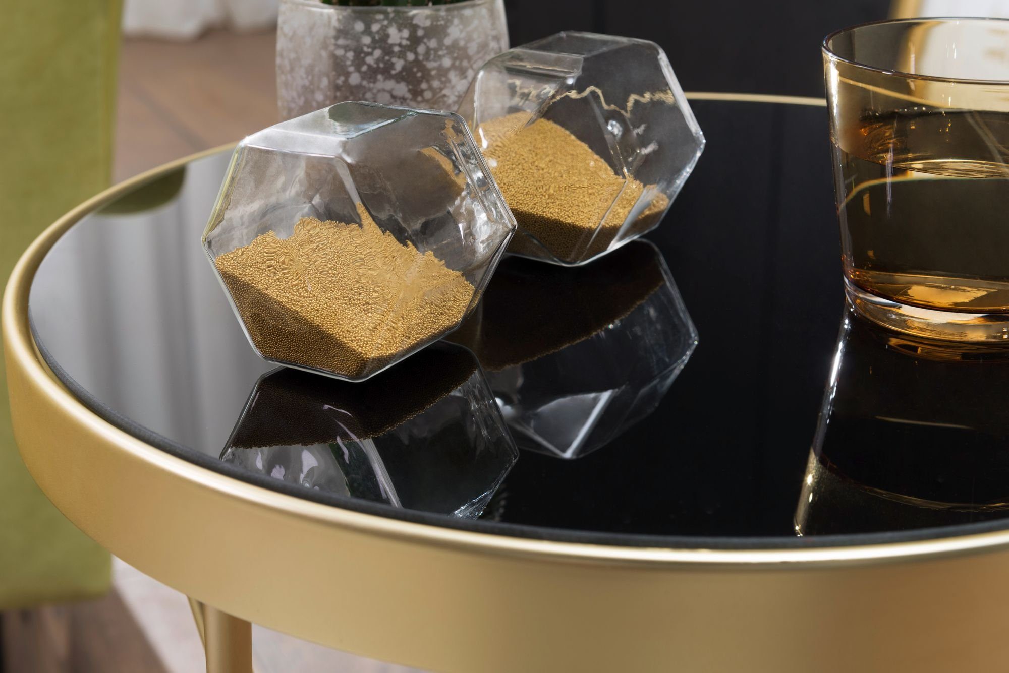 KADIMA DESIGN Beistelltisch Gold & Eleganter Glas, Sofatisch: Gold Tischbeine Kupfer | V-förmige