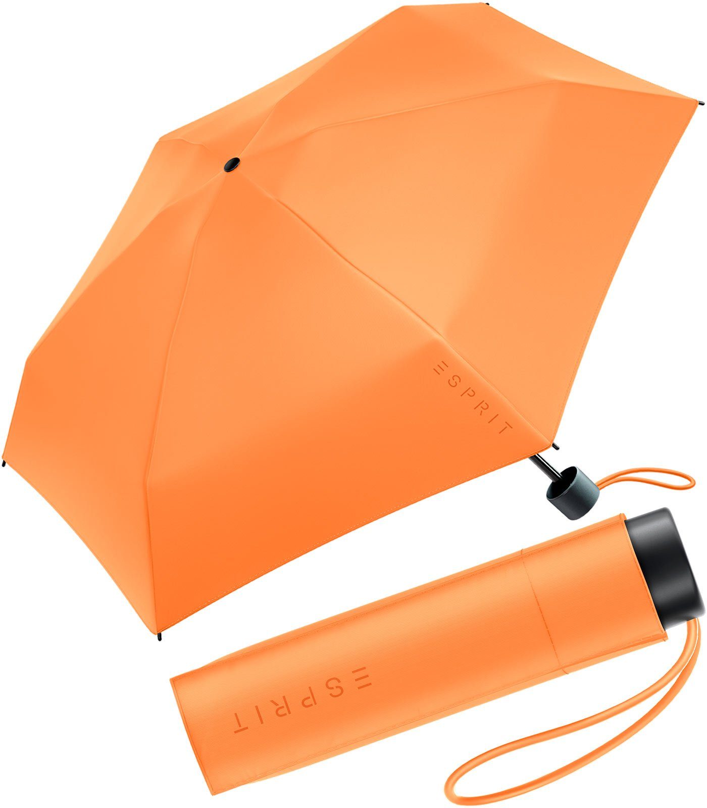 Esprit Taschenregenschirm Damen Super Mini Regenschirm Petito FJ 2023, winzig klein, in den neuen Trendfarben orange