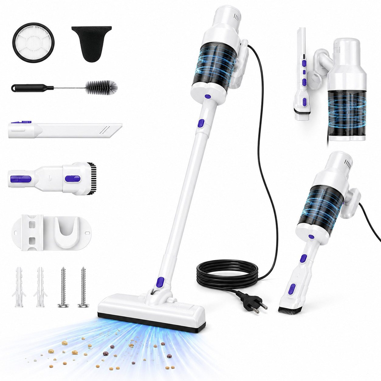 HOPVISION Hand-und Stielstaubsauger, 600 W, beutellos, 2 Saugstufen, 0,8 L Staubbehälter, 5 m Kabel