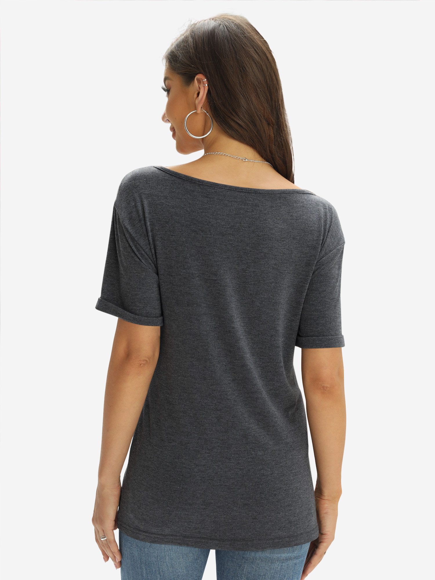 Imily Bela T-Shirt Damen Modische Kurzarmtops mit tiefem V-Ausschnitt (Packung, 1-tlg., 1per-Pack) einfarbig