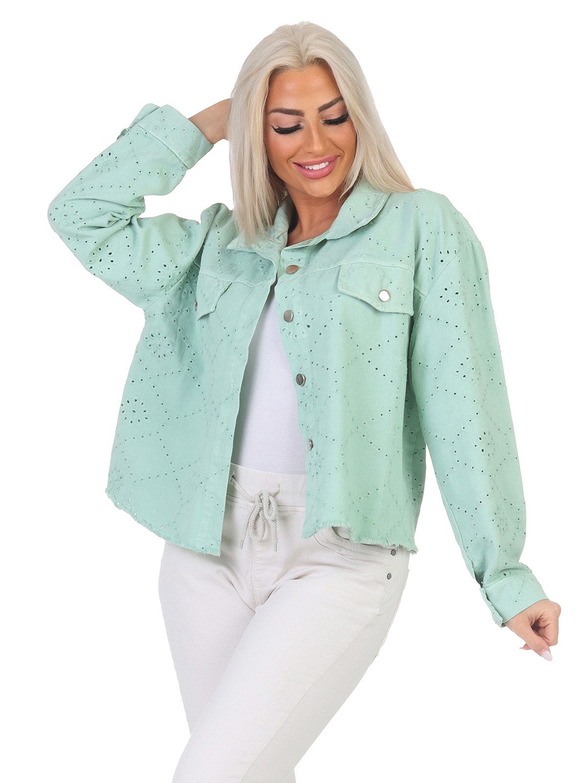 Aurela Damenmode Jeansjacke Damen Sommerjacke Jeanslook leichte Kurzjacke D günstig online kaufen