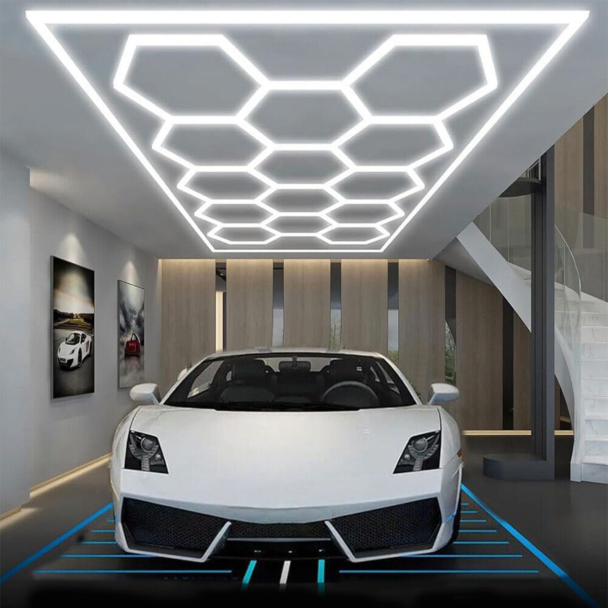 oyajia Deckenleuchte 5/14 Packs Hexagon Größer, LED Deckenleuchte Garage Light 720W 86400lm, mit Rand, LED fest integriert, Kaltweiß, LED Deckenleuchte für Gara – Bild 5 von 5