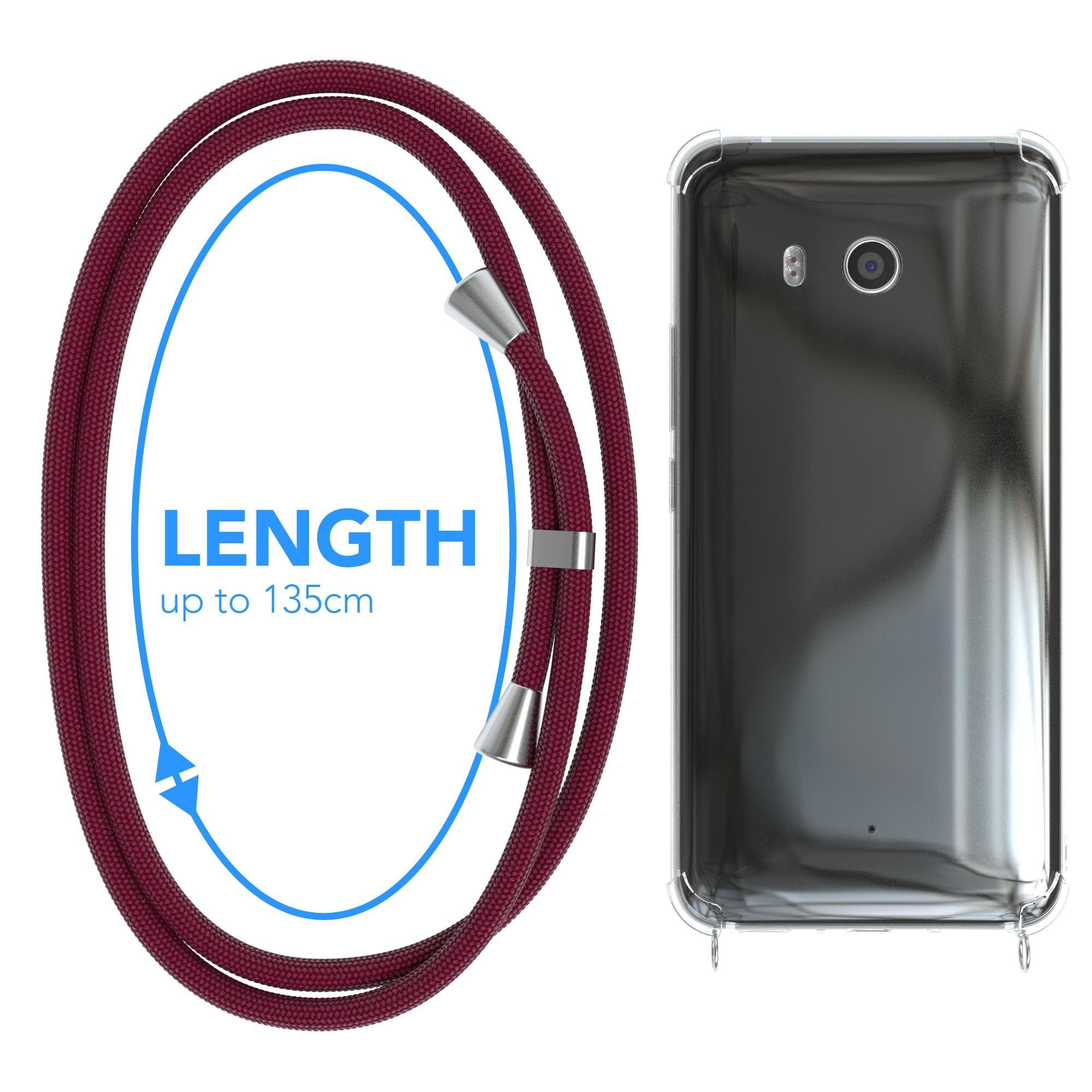 EAZY CASE Handykette Hülle mit Kette für Xiaomi Mi 9 SE 5,97 Zoll, Silikonhülle durchsichtig mit Umhängeband Handytasche Bordeaux Rot