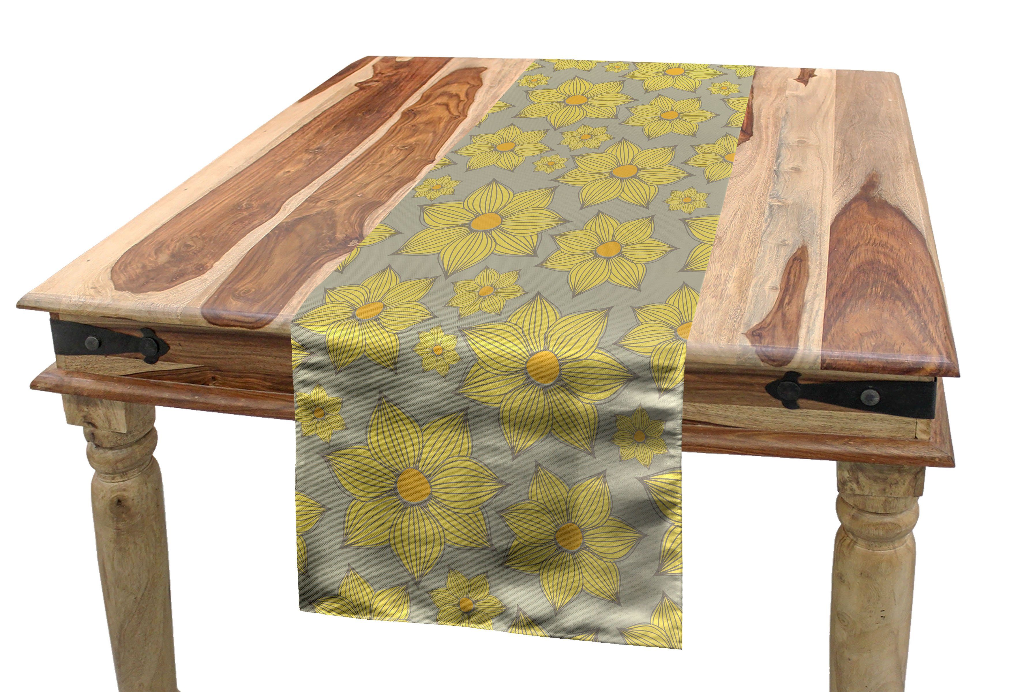 Rechteckiger Dekorativer Yellow Tischläufer, Blumen Esszimmer Tischläufer Doodle Abakuhaus Küche Petals